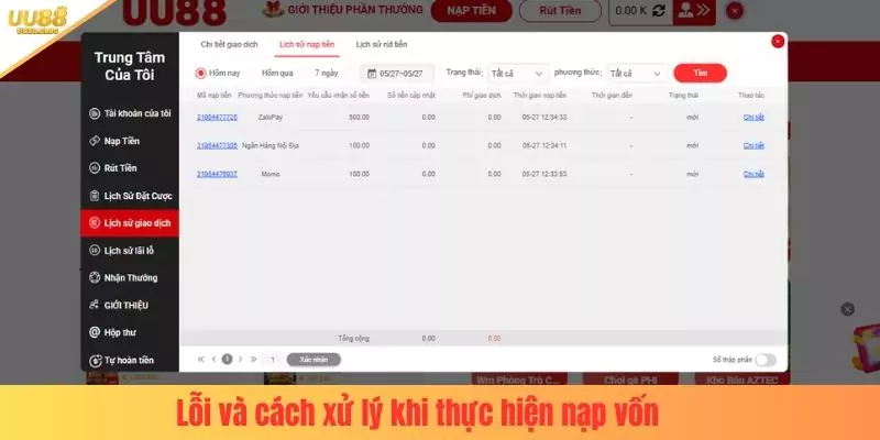 Lỗi và cách xử lý khi thực hiện nạp vốn